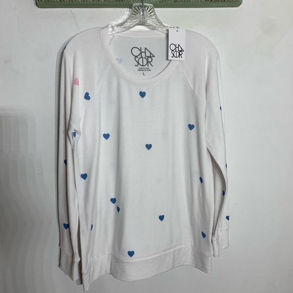 CHASER heart print soft pullover sweatshirt Large white new with tag nwt - Picture 7 of 7